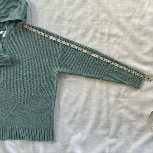 Christopher & Banks Cozycore Cable Knit Hooded Seafoam Knit Popover Sweater-L - Picture 12 of 13